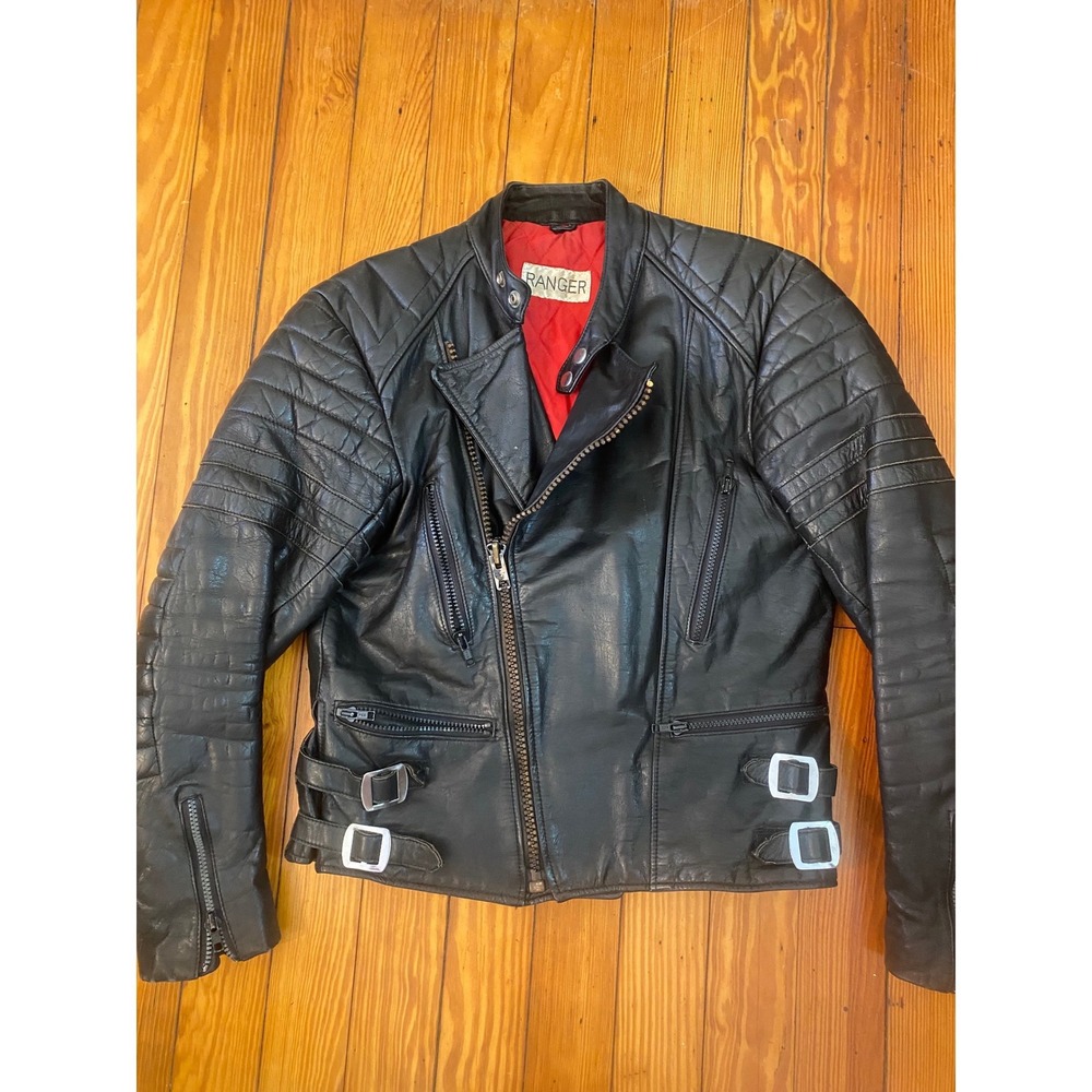 Vintage Ranger motorcycle jacket Sz S black double rider leather‎ zip pockets